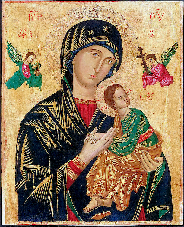 Our Holy Mother of Perpetual Help. A Byzantine ikon now the church of Sant'Alfonso di Liguori, in the Esquiline Hill, Rome, Italy. 