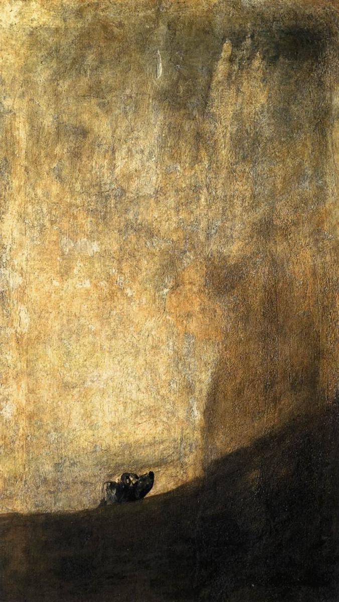 Goya's 'The Dog': a small dog's head strains above a rising tide of dark waves, nearly swallowed by the flood surrounding it.